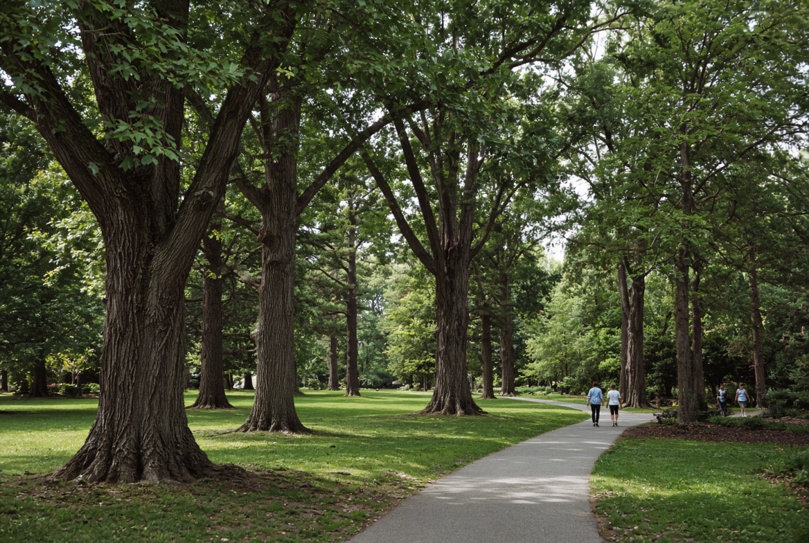 A path beneath an allée of mature trees
