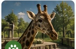 A giraffe on zoo grounds among trees