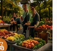 A farm market stand piled with produce